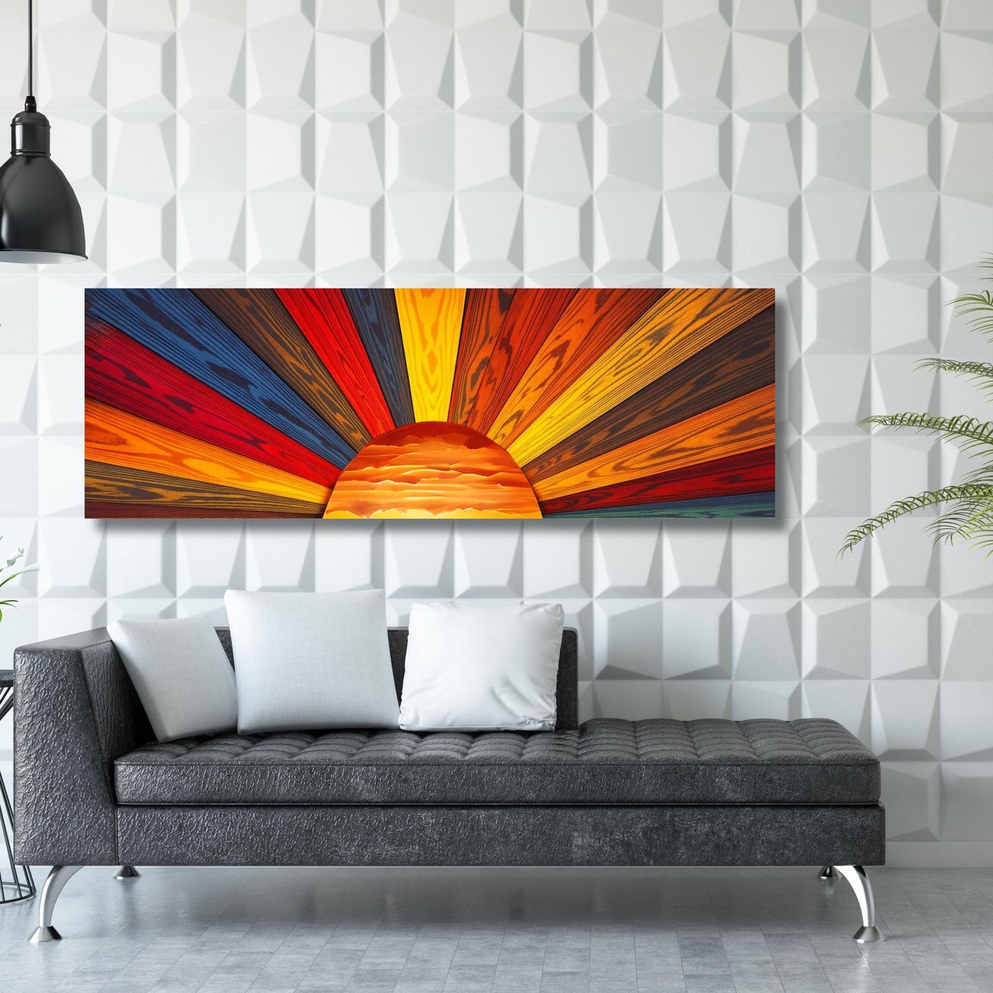 Sunrise Wood Look Wall Art – Long Narrow Canvas Print for Above Bed Decor – Rustic Morning Sunlight Artwork for Bedroom or Hallway Spaces