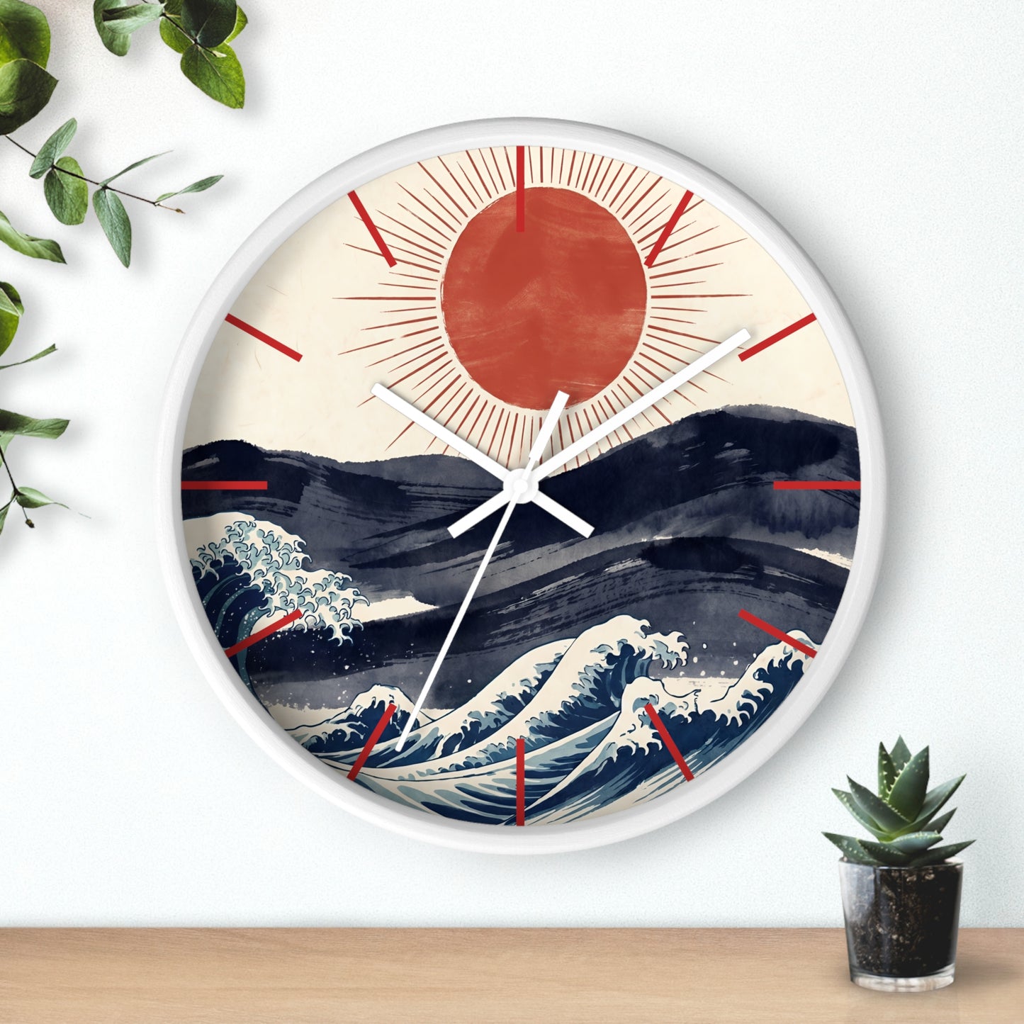 Japanese Wave Sunrise Wall Clock | Coastal Zen Ocean Art Clock