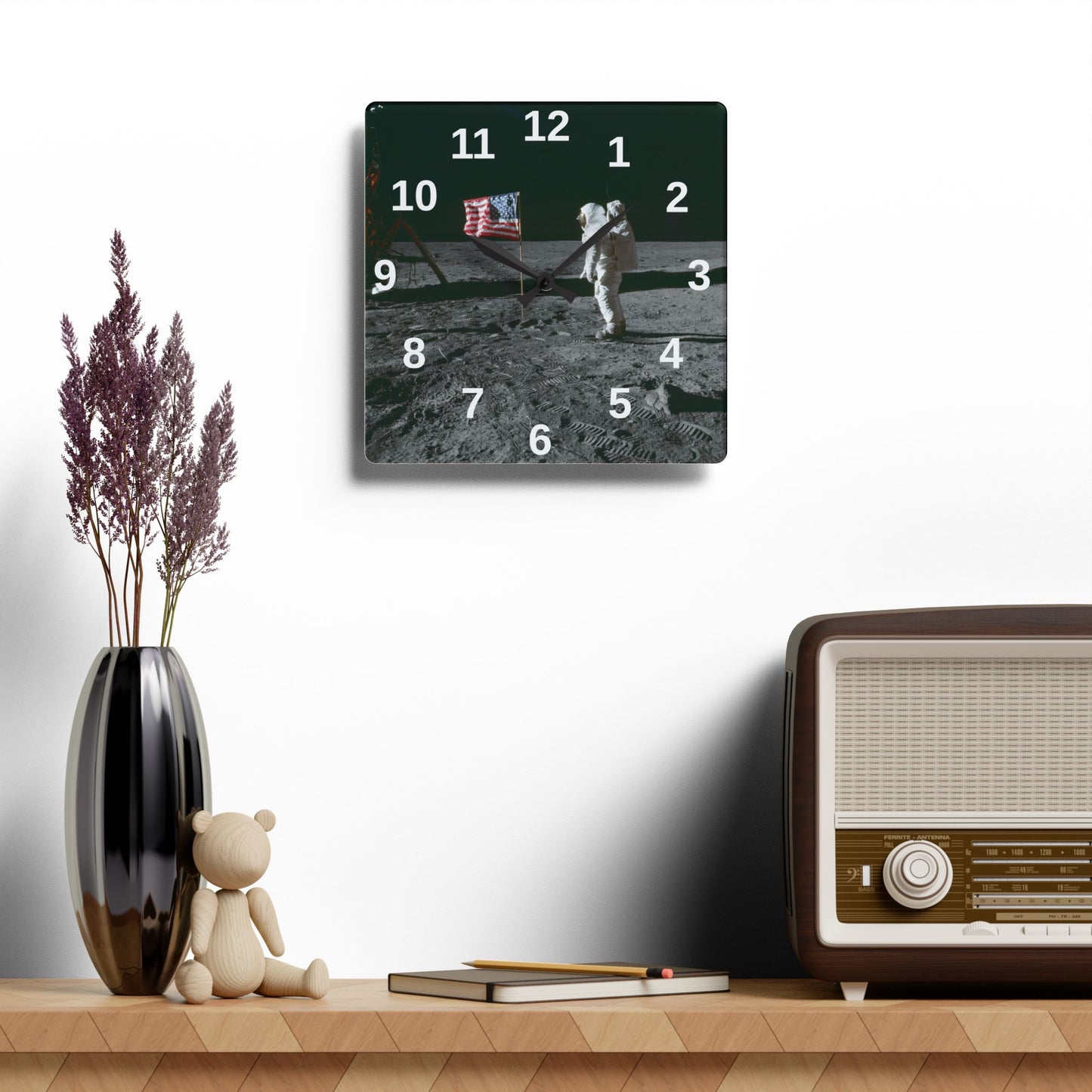 Moon Landing Astronaut acrylic wall clock | Lunar NASA space decor
