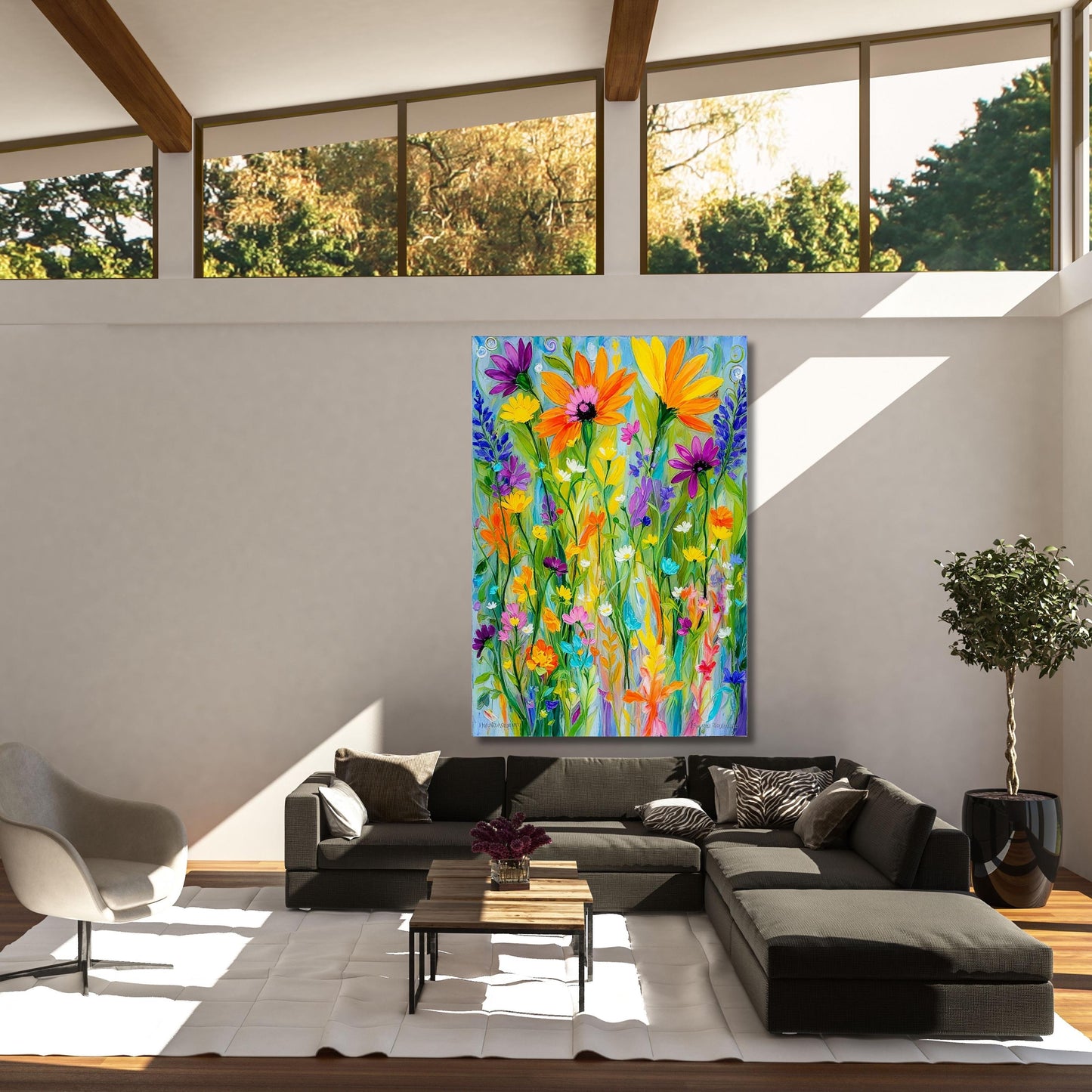 Klimt Style Wildflower Field Canvas Print: Vintage Botanical Landscape