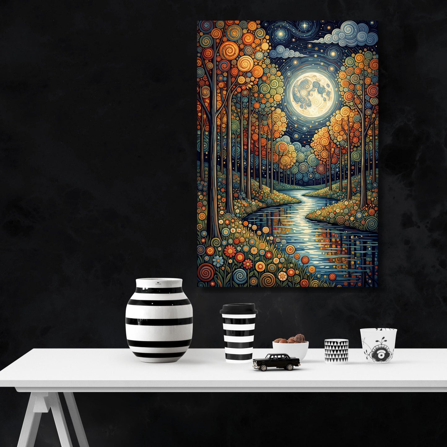 Moonlit Forest Canvas Art, Vintage Pine Tree Painting