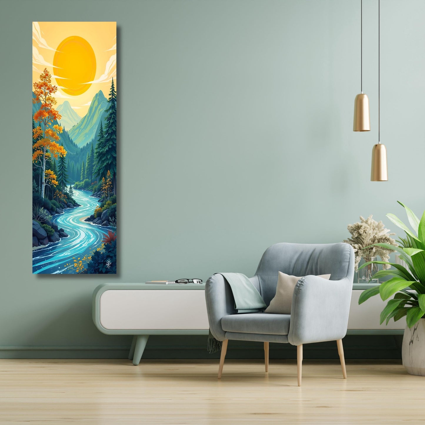 Long Narrow Canvas Wall Art Vertical Nature Print Tall Modern Tree or Mountain Wall Decor for Hallway, Entryway or Small Space Styling Print