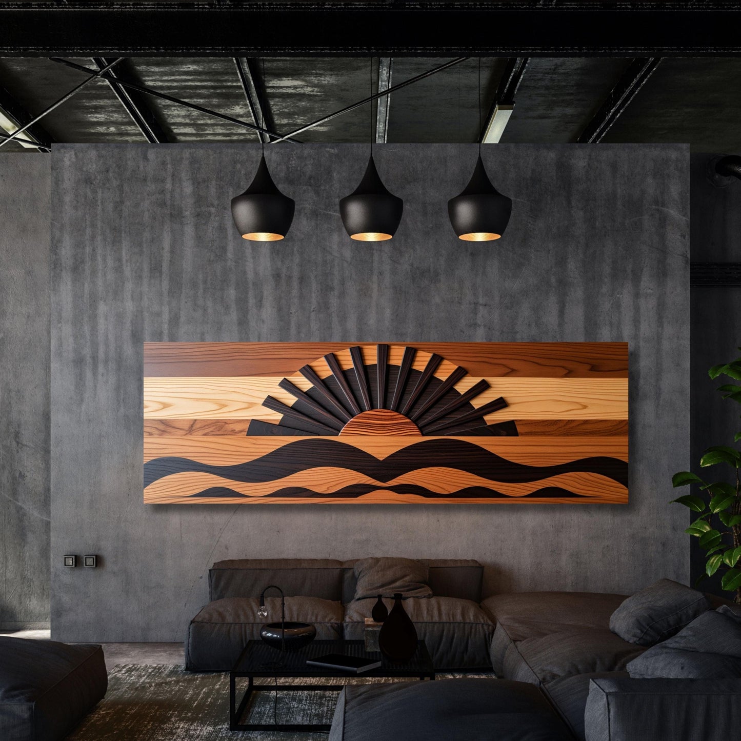 Boho Sunrise Canvas Wall Art – Wood Look Sun Print for Bedroom or Office – Natural Above Bed Decor – Earthy Bohemian Home Gift Print art