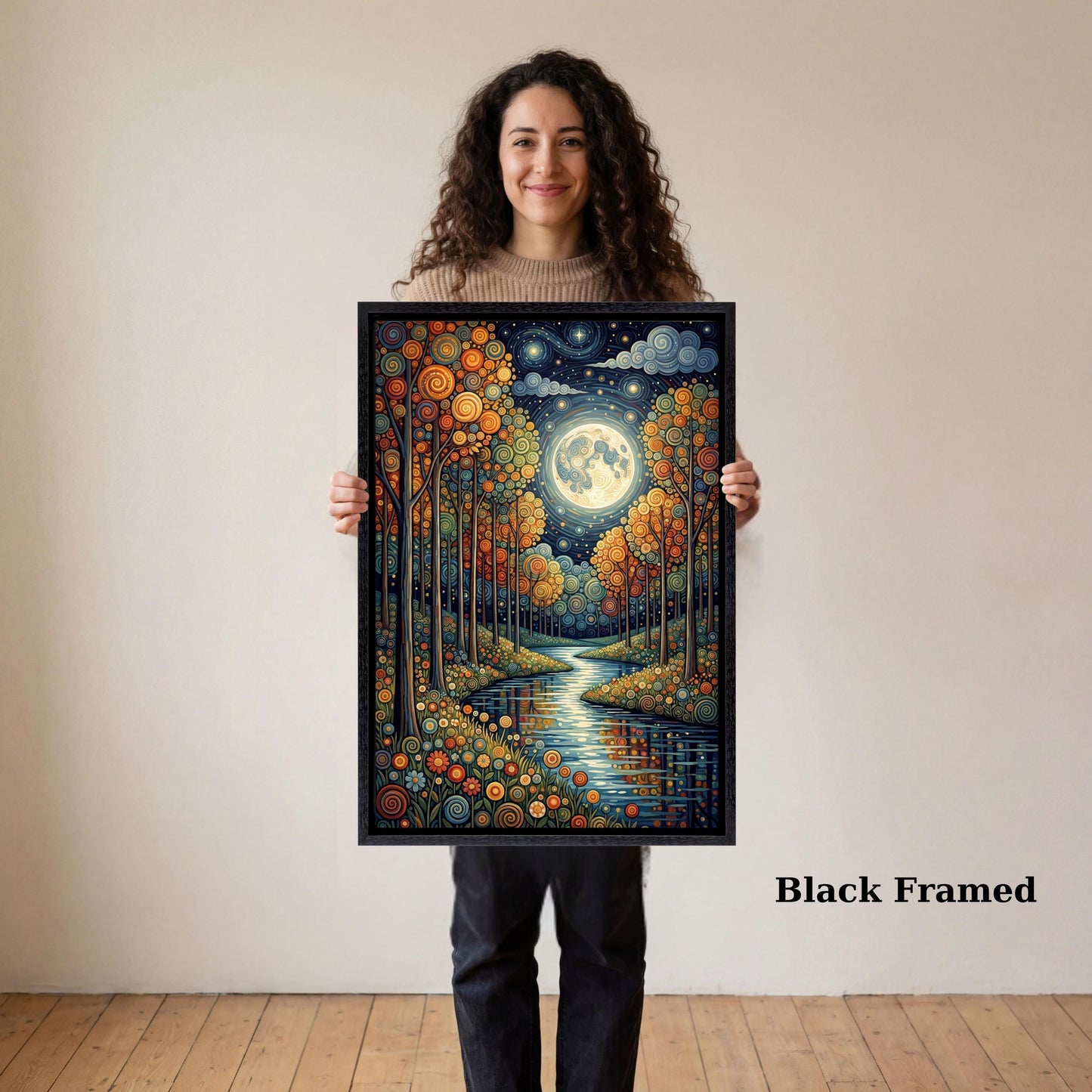 Moonlit Forest Canvas Art, Vintage Pine Tree Painting