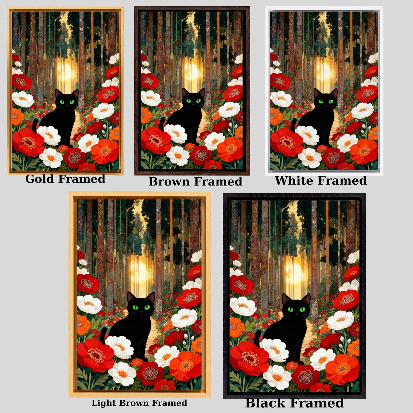 Klimt Style Cat Canvas Wall Art – Golden Art Nouveau Animal Decor Print