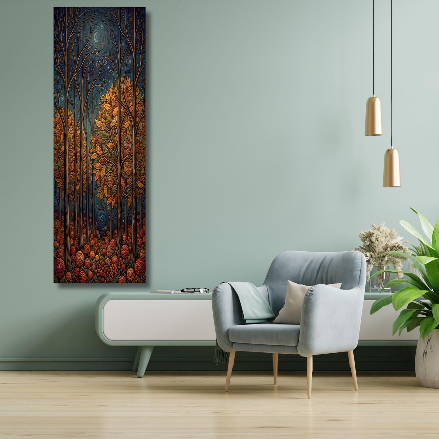 Long Narrow Canvas Wall Art Vertical Nature Print Tall Modern sun Tree or Mountain Wall Decor for Hallway,Entryway Small Space Styling Print