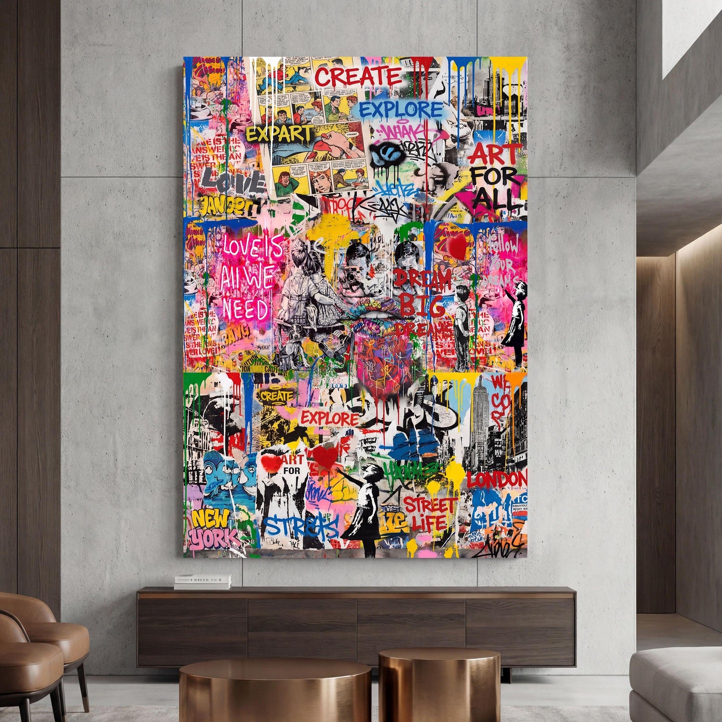 Banksy Canvas Wall Art, Street Art Graffiti Decor, Modern Living Room Print, Iconic Urban Wall Art, Ready to Hang Banksy