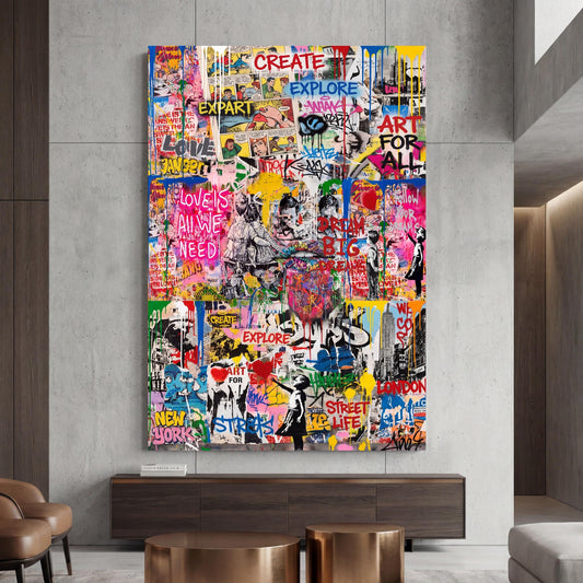 Banksy Canvas Wall Art, Street Art Graffiti Decor, Modern Living Room Print, Iconic Urban Wall Art, Ready to Hang Banksy