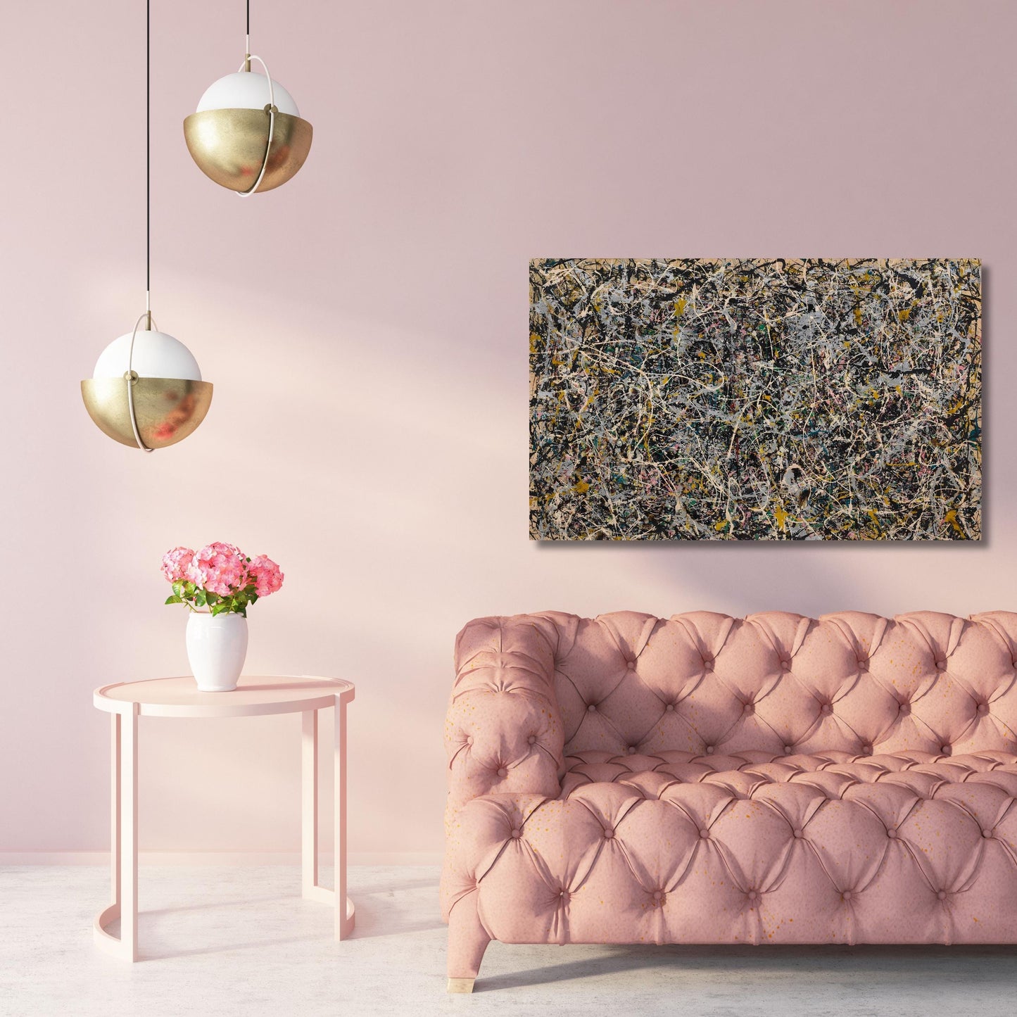 Panoramic Pollock Style Canvas Art Print: Large Wall Decor