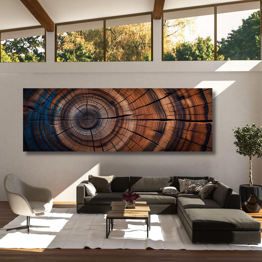 Panoramic Tree Rings Canvas Wall Art Elegant Natural Wall Art Great Design Solution for Echo Tree Ring Print of stump, Tree ring Canvas art