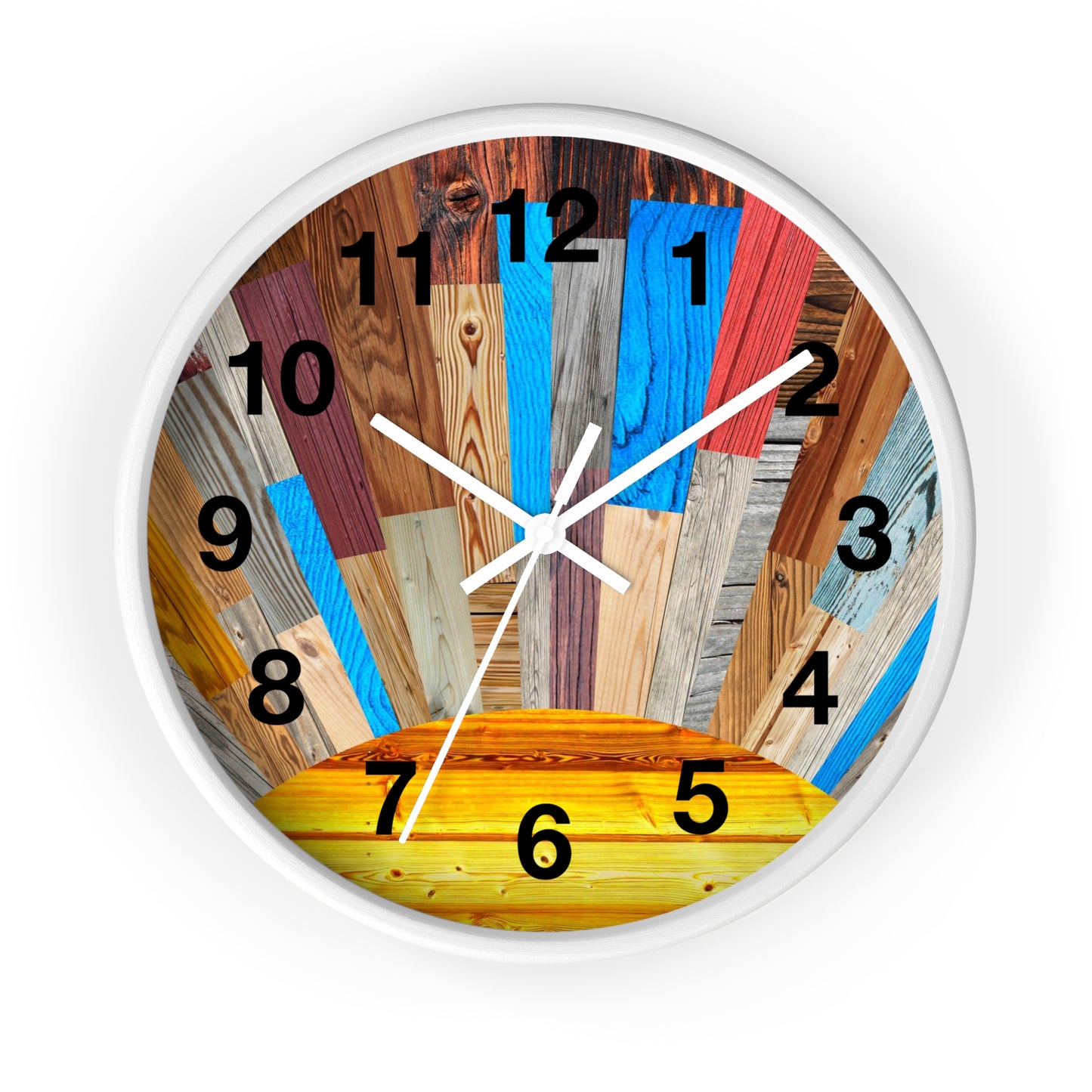 Sunrise Wood Planks Wall Clock | Colorful Rustic Sunburst