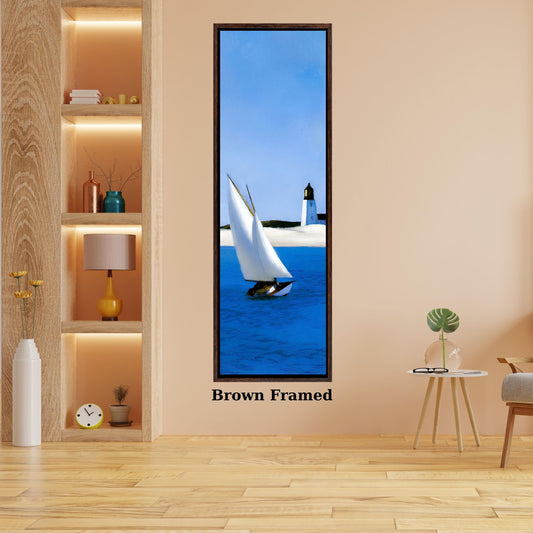 Edward Hopper Style Canvas Art,The Long Leg Reimagined,Vertical Sailing Wall Decor, Modern Nautical Lighthouse Print, Tall Coastal Wall Art