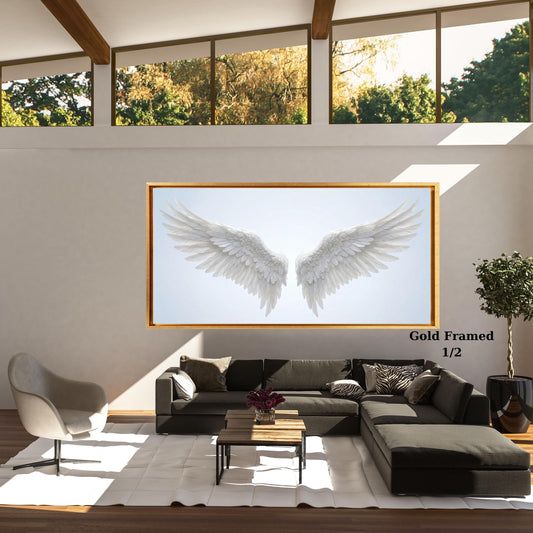 White Angel Wings Canvas Wall Art, Ethereal Feather Print,Heavenly Spiritual Decor,Large Minimalist Wall Art,Memorial Gift,Nursery Wing Art