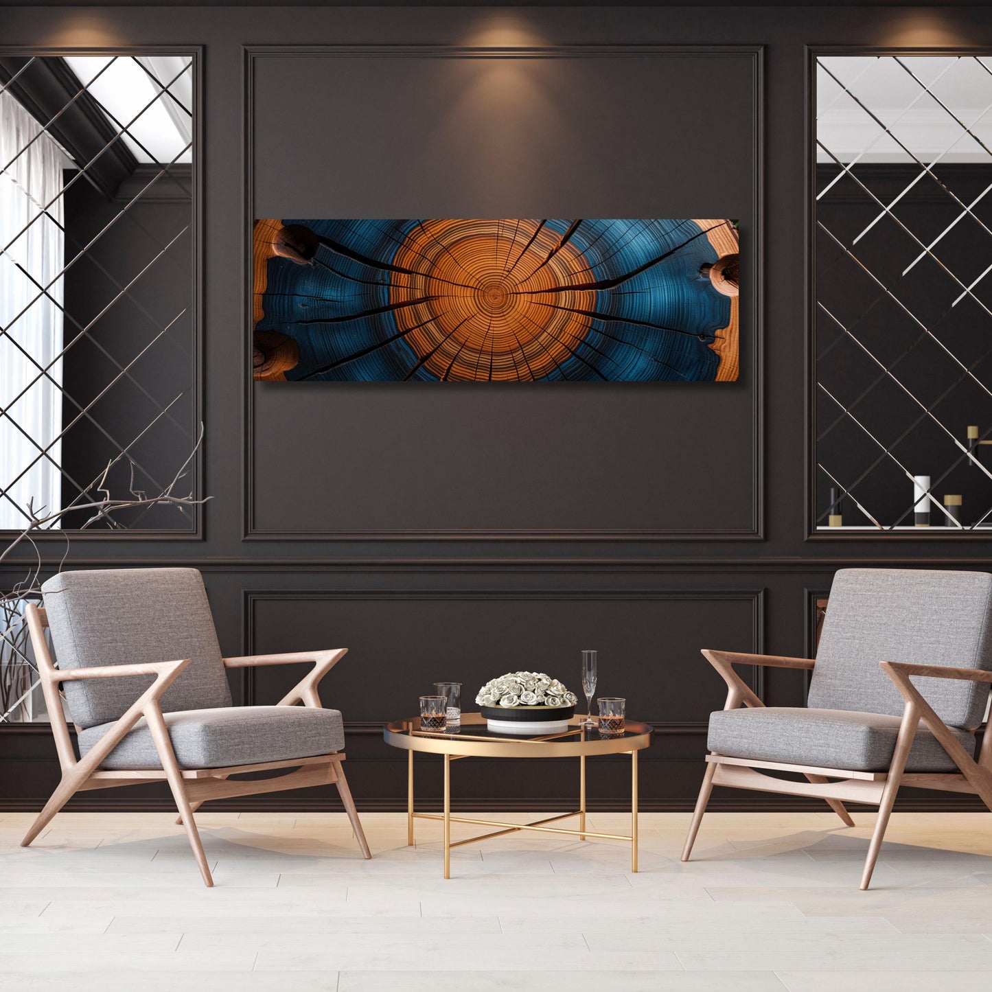 Panoramic Tree Rings Canvas Wall Art Elegant Natural Wall Art Great Design Solution for Echo Tree Ring Print of stump, Tree ring Canvas art