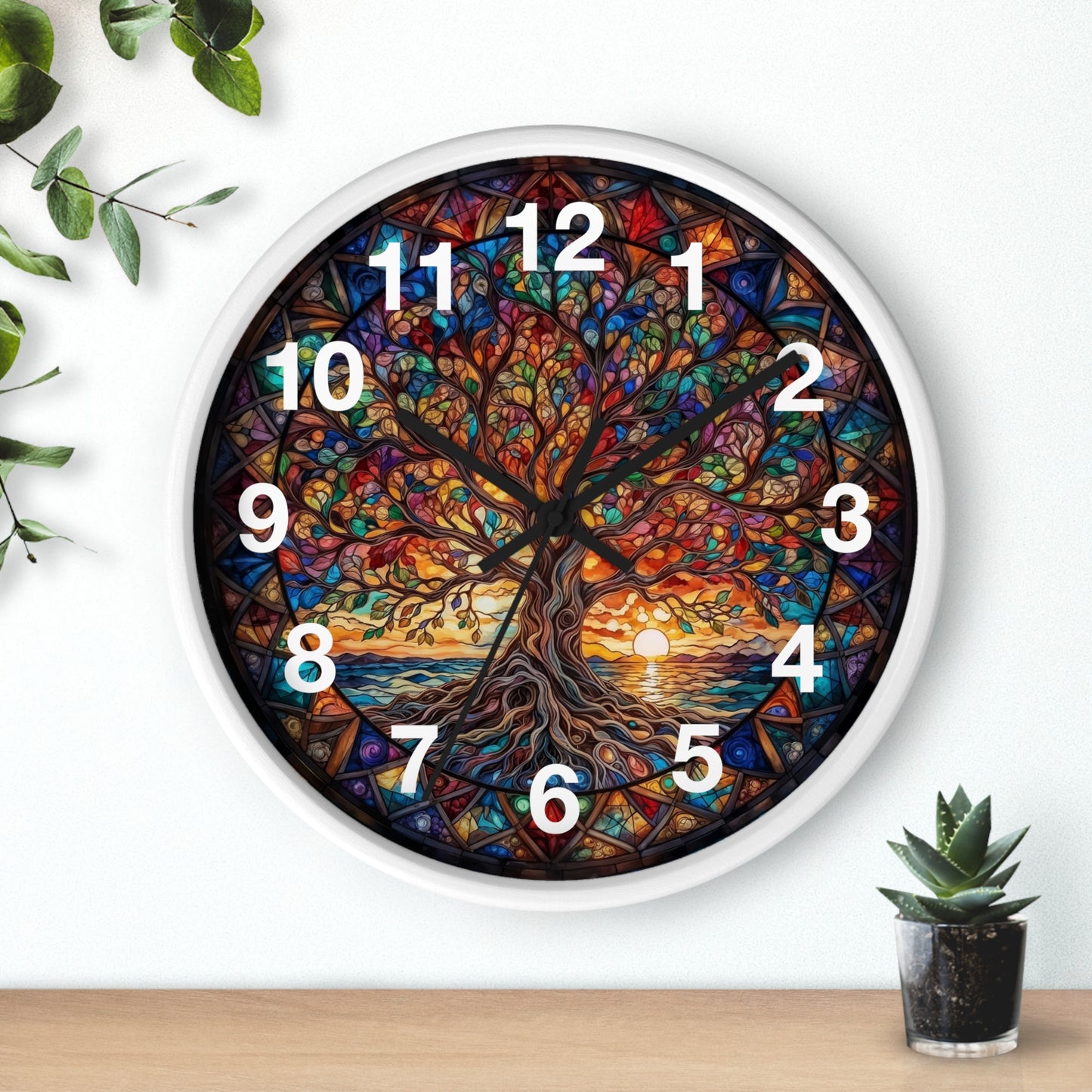 Stained Glass Tree of Life Wall Clock | Colorful Sunset Decor