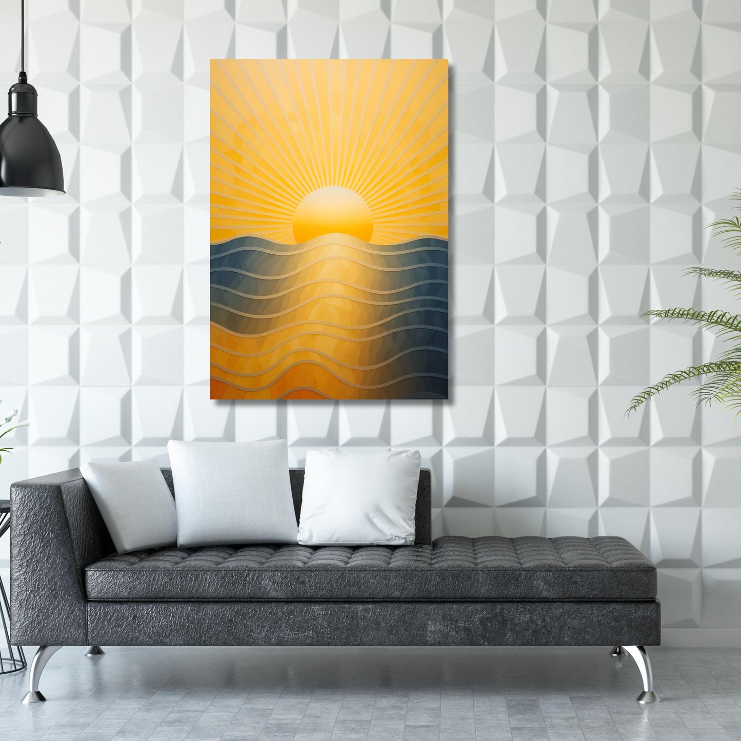 Boho Sunset Canvas Art: Retro Sun & Sea Print
