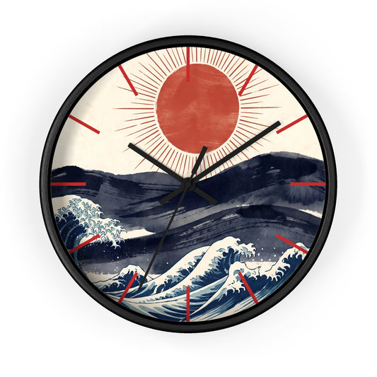 Japanese Wave Sunrise Wall Clock | Coastal Zen Ocean Art Clock