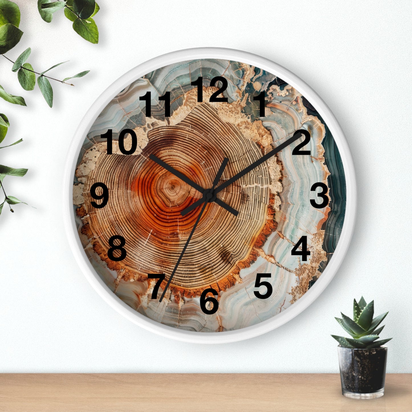 Agate Slice Tree Ring Wall Clock | Wood Grain Geode Home Decor