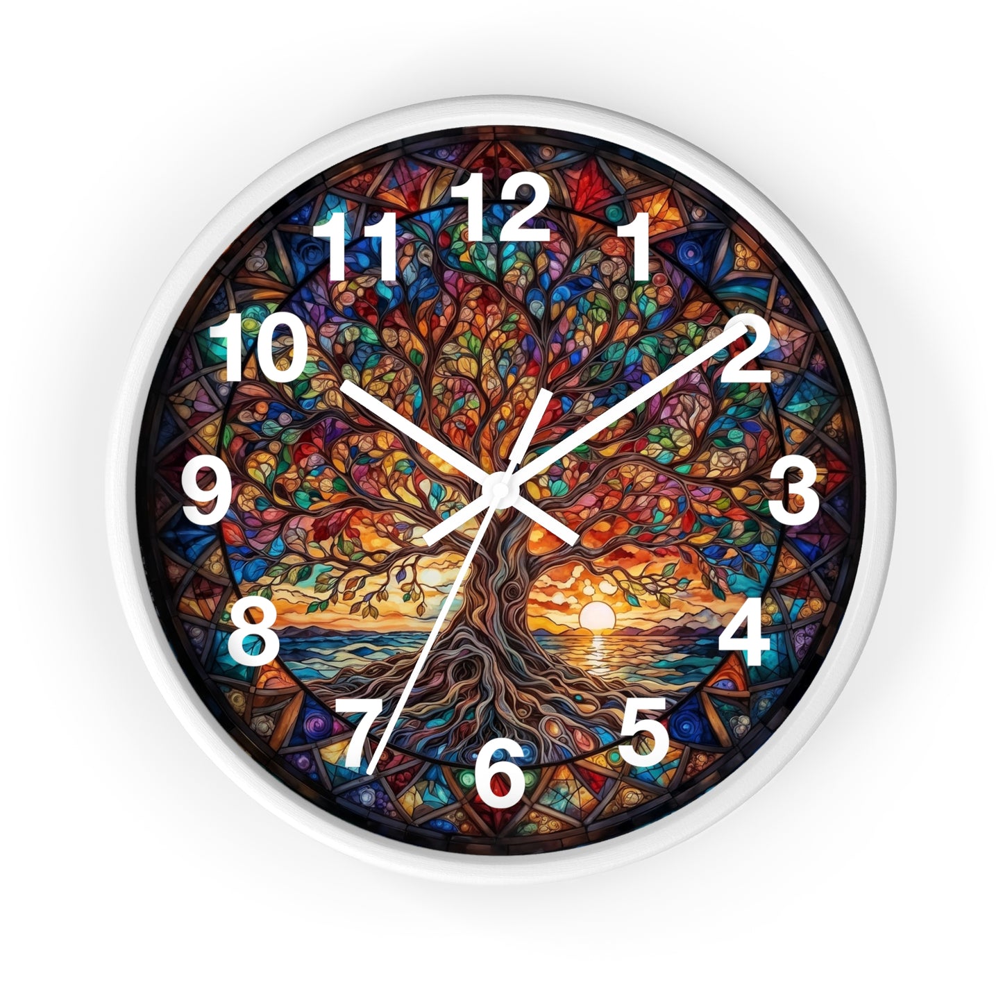 Stained Glass Tree of Life Wall Clock | Colorful Sunset Decor