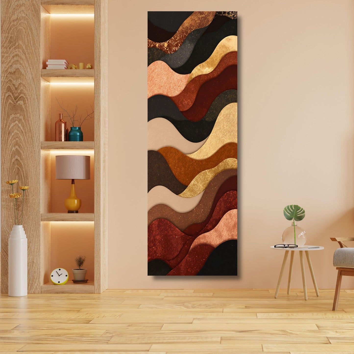 Abstract Brown and Black Canvas Print Tree Rings Long Narrow Rustic Wood Texture Print Wall Art for Hallway or Above Bed Natural Print