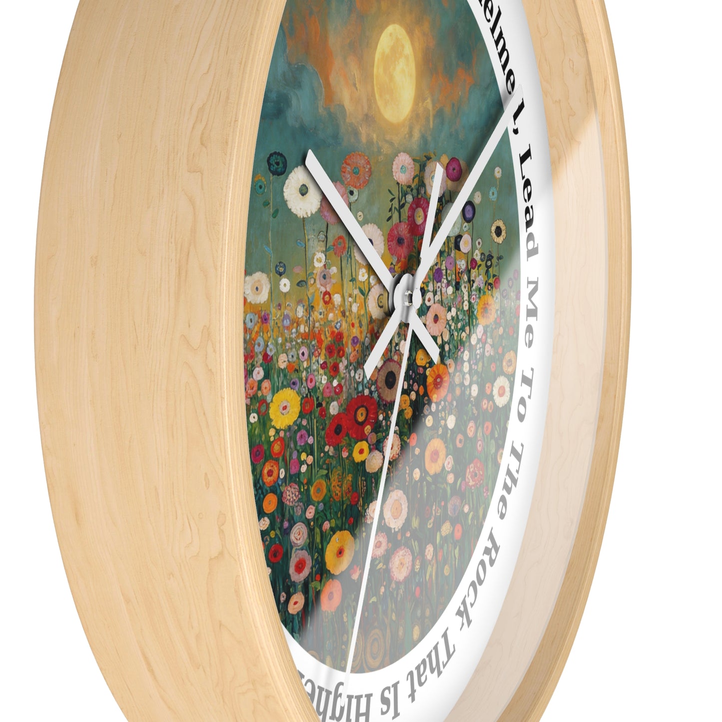 Moonlit Wildflower Field Wall Clock | Psalm 61:2 Scripture Clock