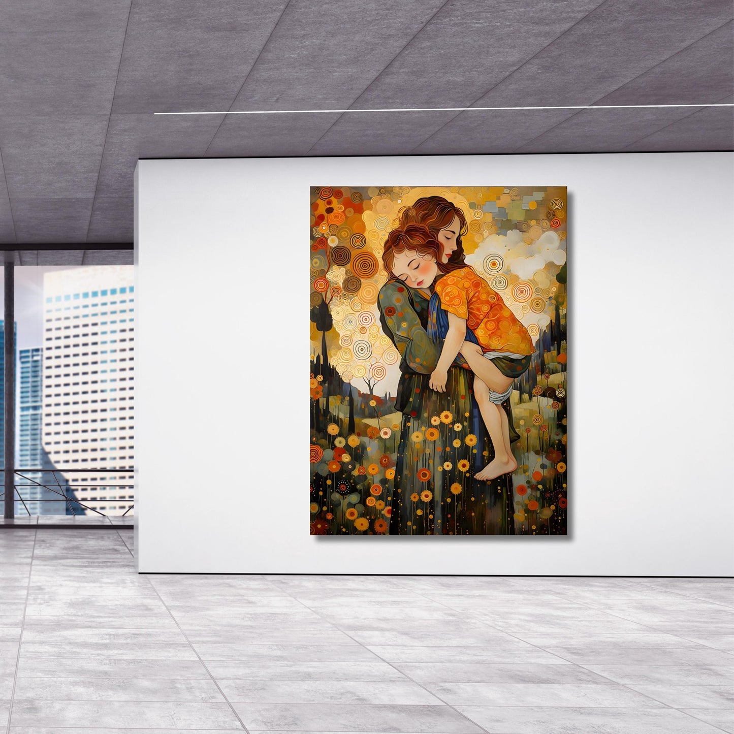 Gustav Klimt The Mother and Child Ready To Hang Canvas,Museum Prints Canvas Wall Art,Gustav Klimt Canvas Print Flower Garden Flower Market