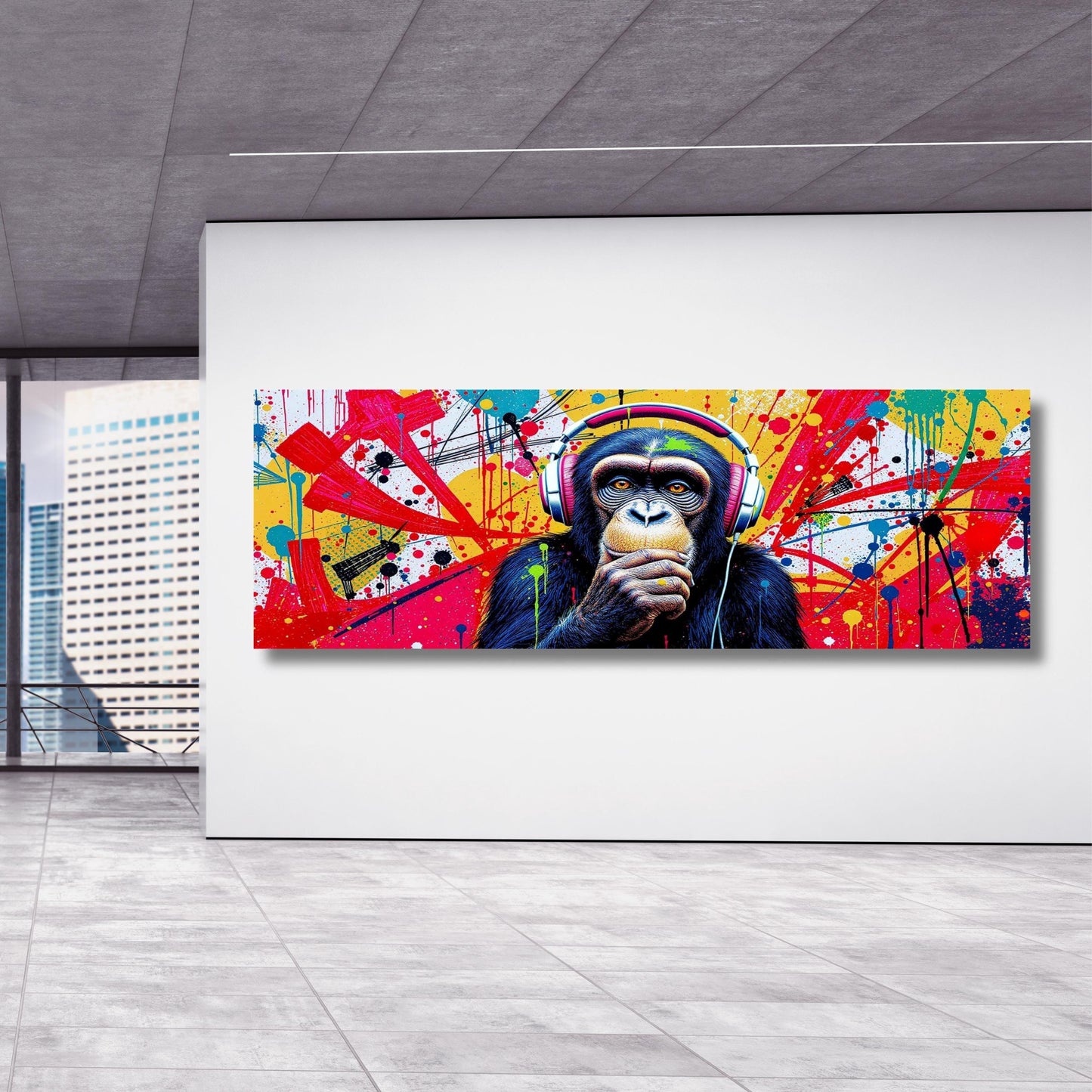 DJ Monkey Canvas Art | Graffiti Chimp Print, Music Lover Decor