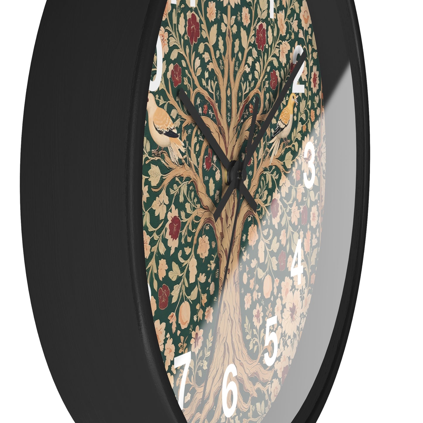 Floral Tree of Life Wall Clock | Vintage Botanical Design, Green & Red