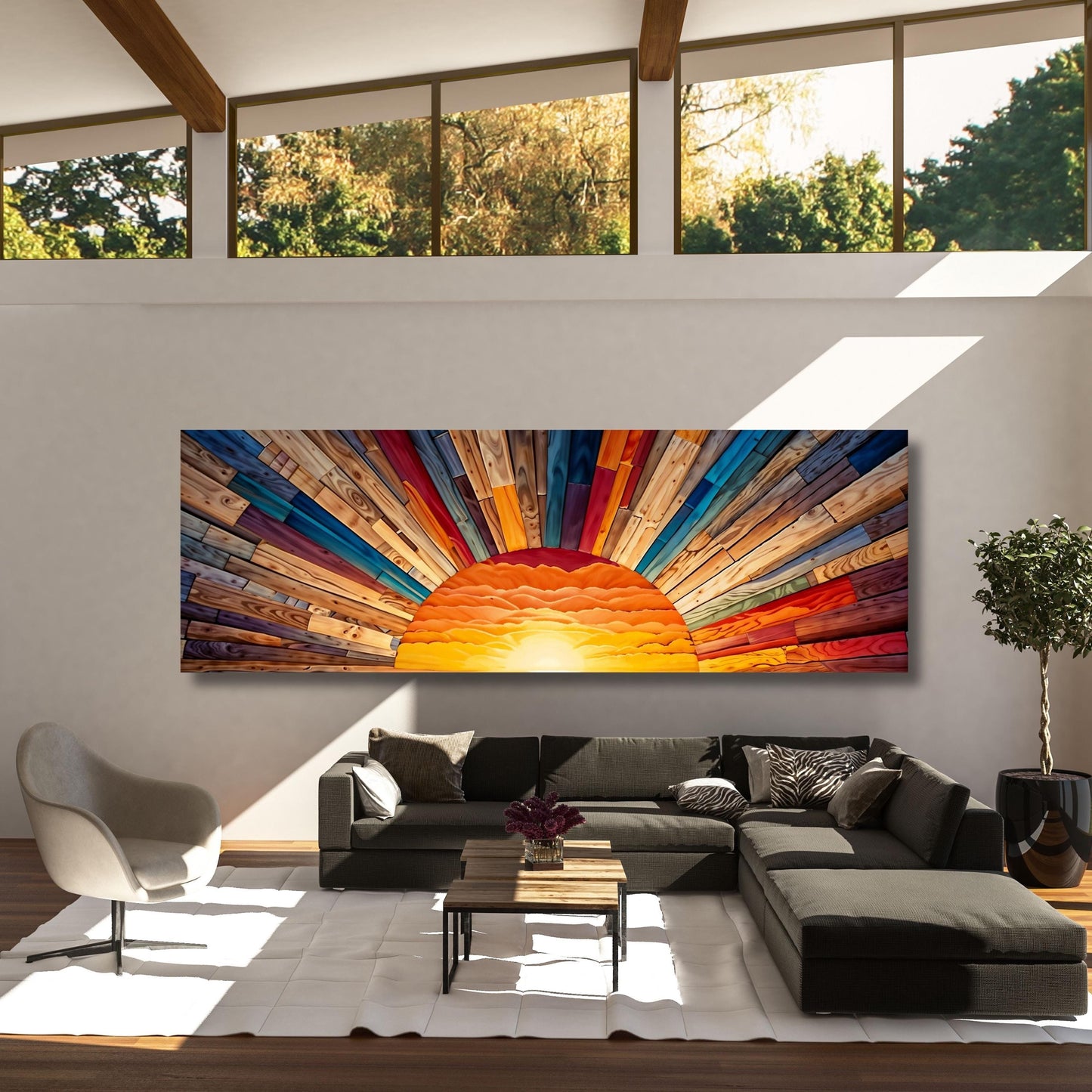 Sunrise Wood Look Wall Art Above Bed Decor Print Canvas Wood Long Sunlight Bedroom Wall Hanging Sunrise Sun Canvas Wall Office Print gift