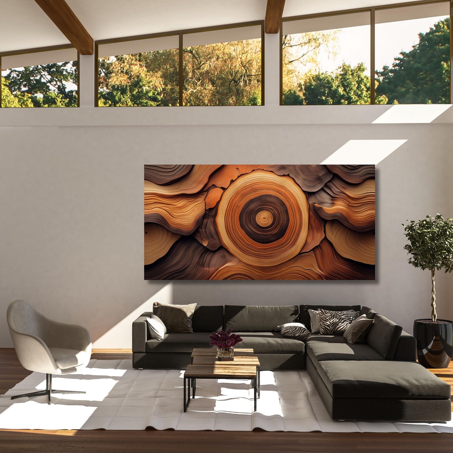 Tree Rings Canvas Wall Art Great Design Solution for Echo Waved Wood Canvas Print Natural Wood Texture Wall Decor, Elegant Abstract Art gift