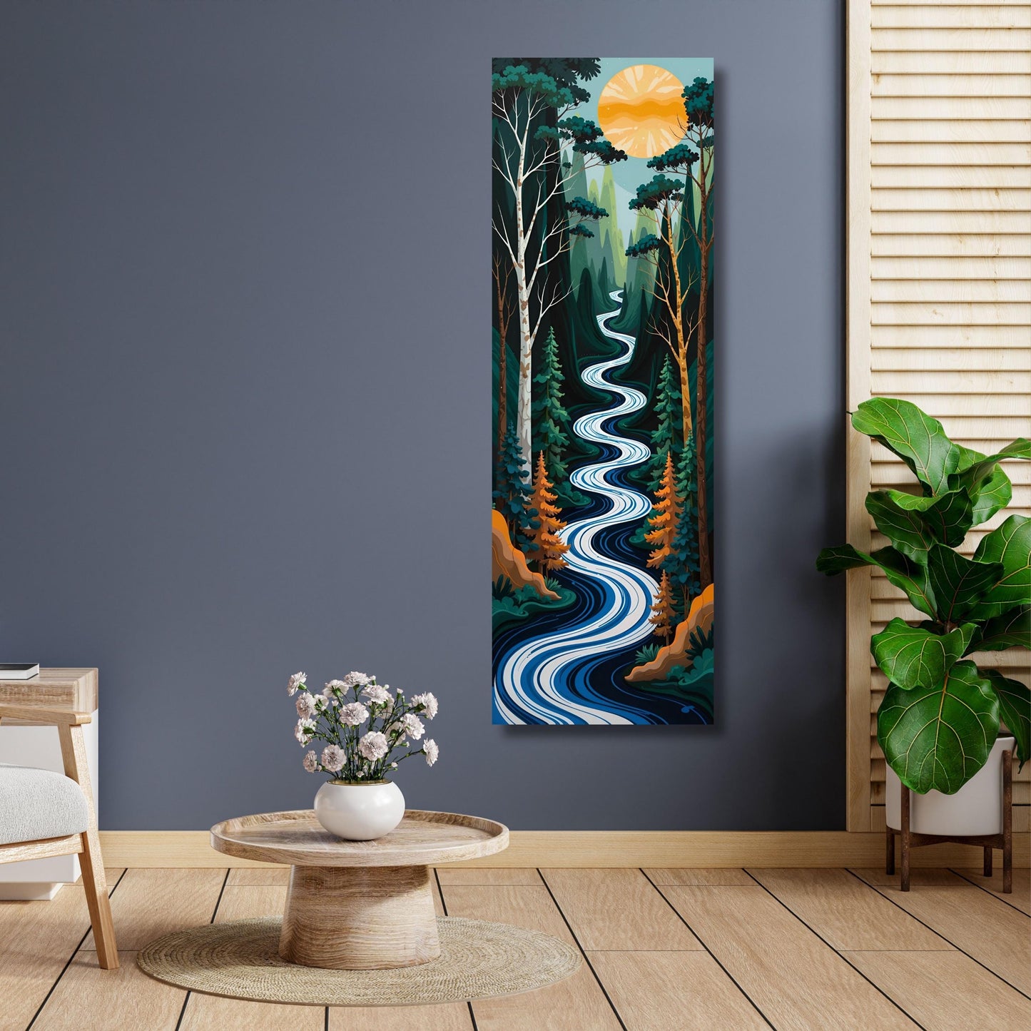 Vertical Nature Print Tall Modern Tree or Mountain Wall Decor for Hallway, Entryway or Small Space Styling Print Long Narrow Canvas Wall Art
