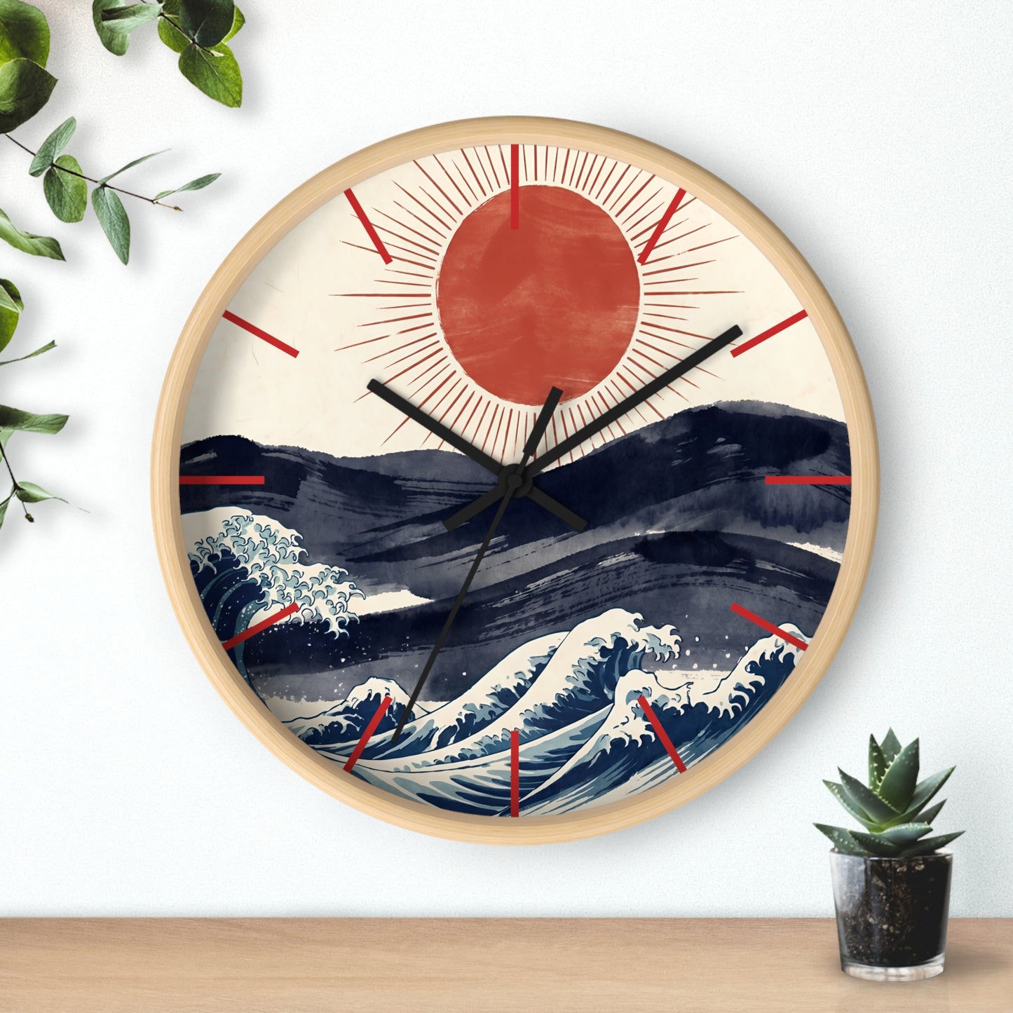 Japanese Wave Sunrise Wall Clock | Coastal Zen Ocean Art Clock