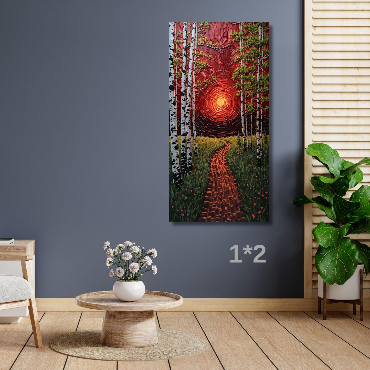 Long Narrow Canvas Wall Art Red Sunset Forest Path Canvas Wall Art – Abstract Nature Landscape Modern Decor