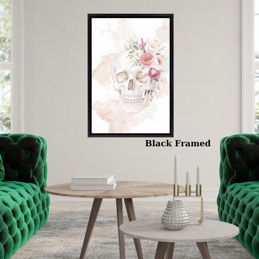 Watercolor Floral Skull Canvas Wall Art Boho Gothic Decor Colorful Skull Print for Bedroom Living Room Halloween or Alternative Home Style