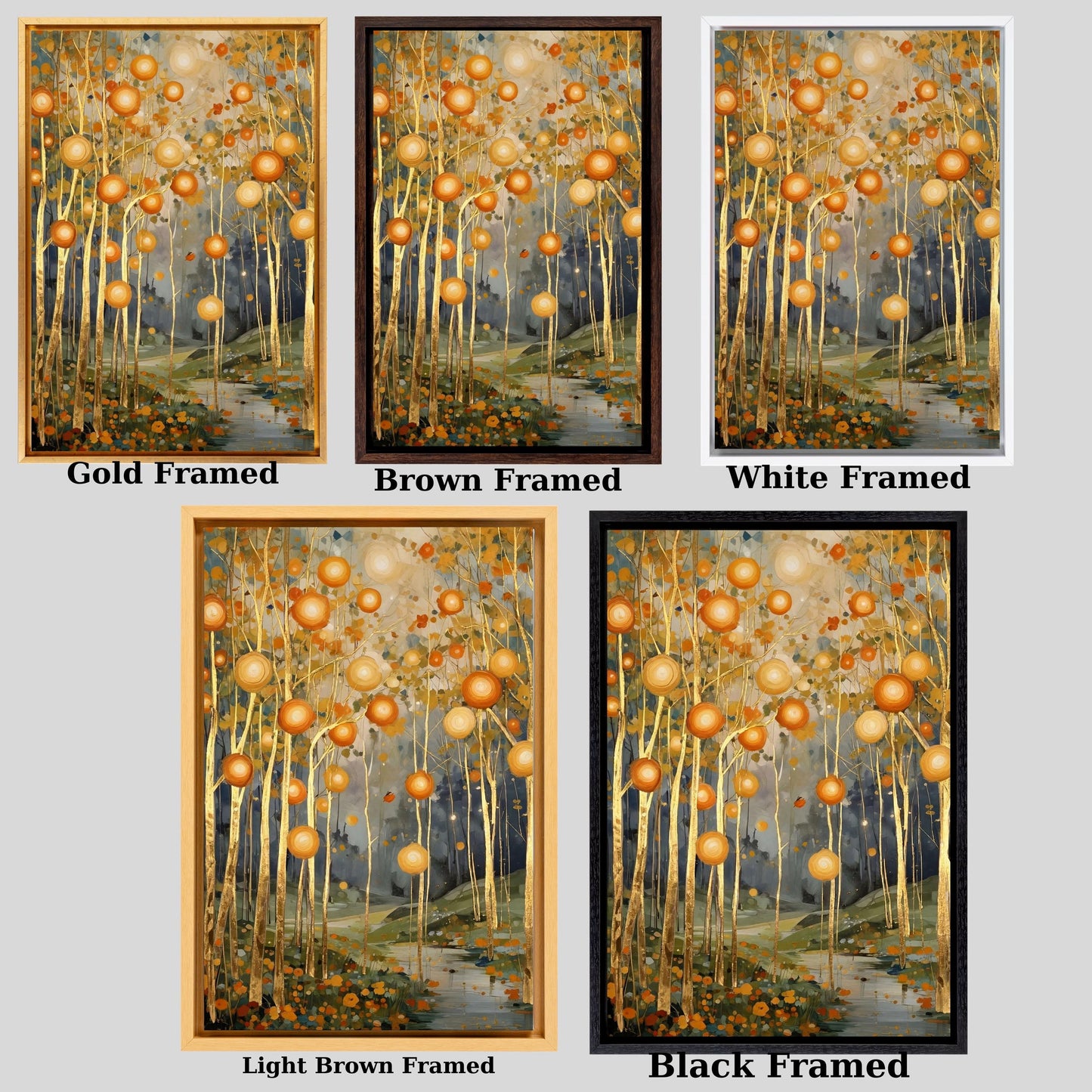 Gustav Klimt Style Golden Landscape, Mystical Symbolist Lake Art, Gold Geometric Wall Decor, Art Nouveau Canvas Print, Large Luxury Wall Art