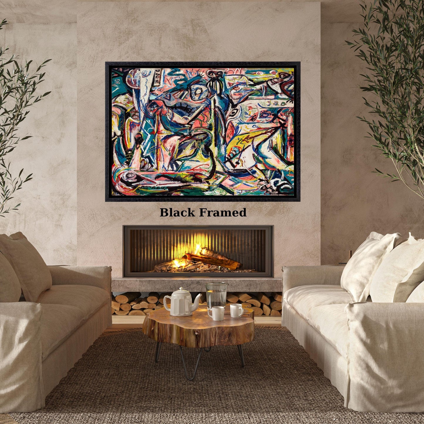 Jackson Pollock Surreal Faces Canvas Print, Abstract Expressionist Wall Art