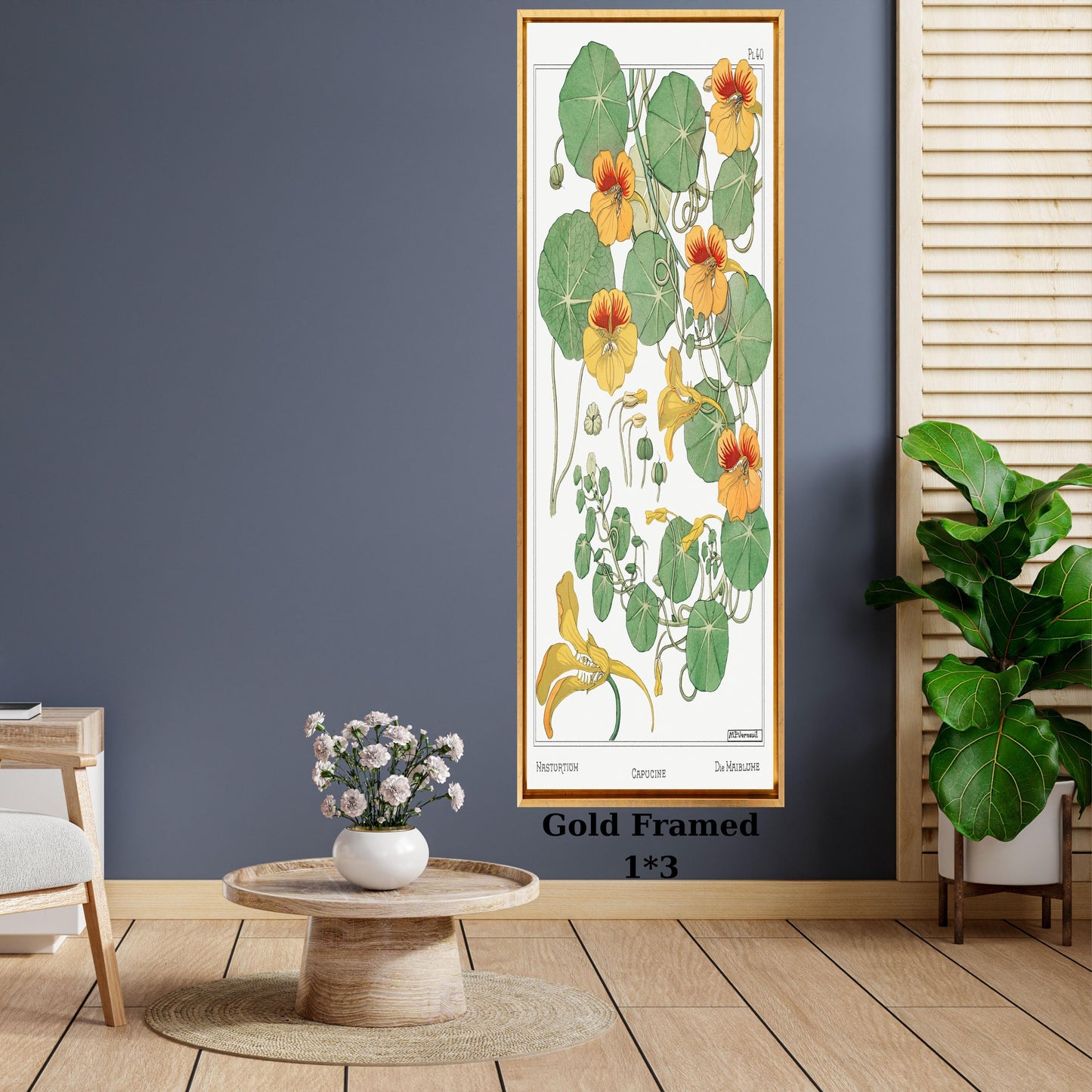 Capucine Nasturtium Canvas Wall Art – Art Nouveau Botanical Illustration Print