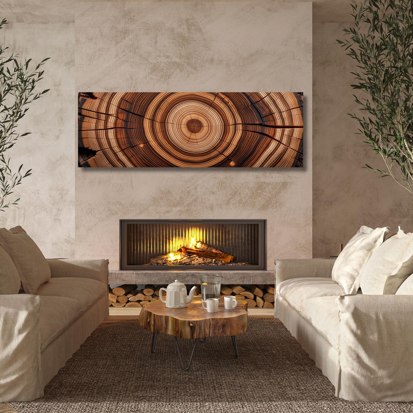 Panoramic Tree Ring Canvas Art: Elegant Natural Home Decor