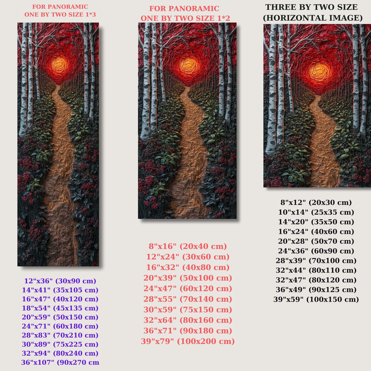 Long Narrow Canvas Wall Art Red Sunset Forest Path Canvas Wall Art – Abstract Nature Landscape Modern Decor