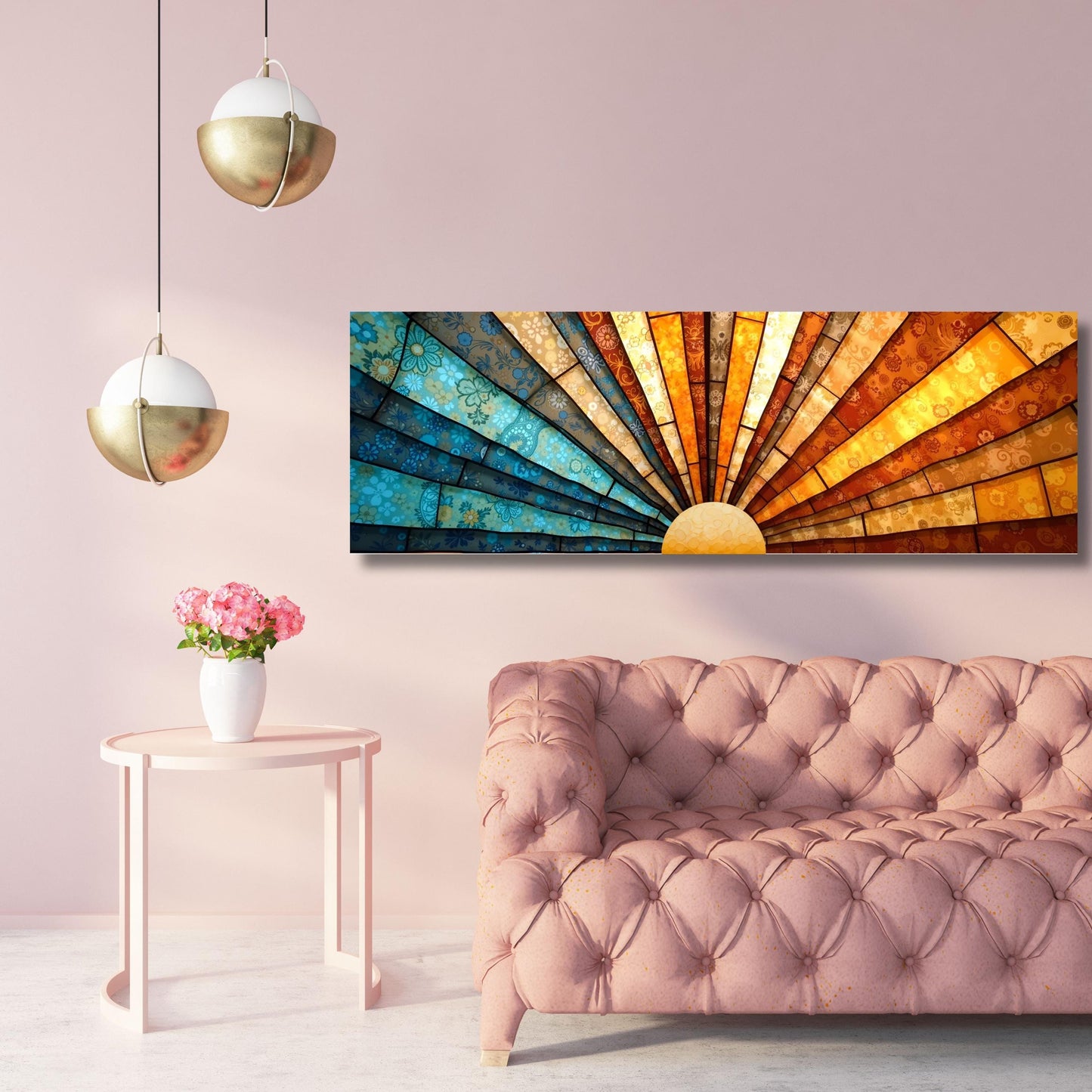 Abstract Sunset Canvas Art: Panoramic Boho Decor, Klimt Style