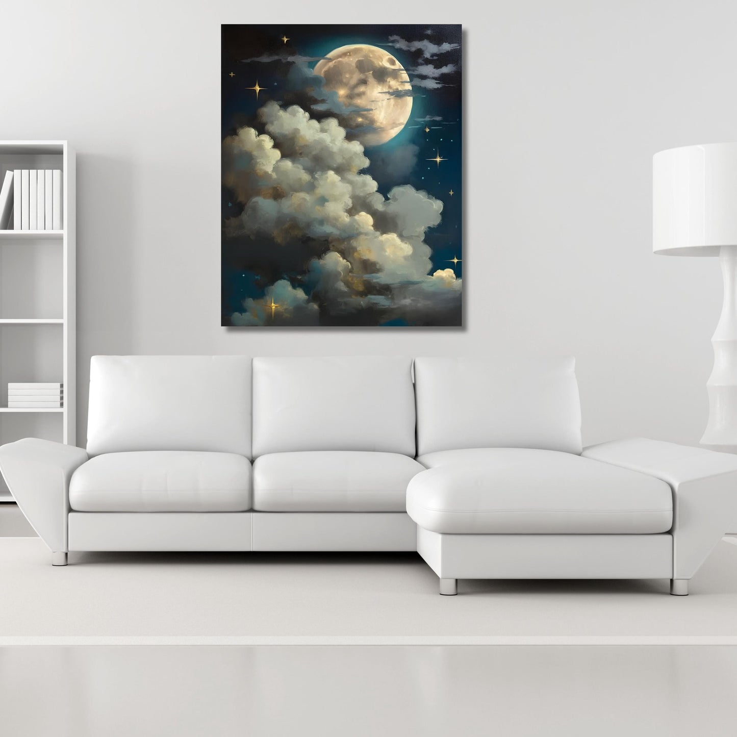 Blue Abstract Cloud Canvas Art: Panoramic Night Sky Print