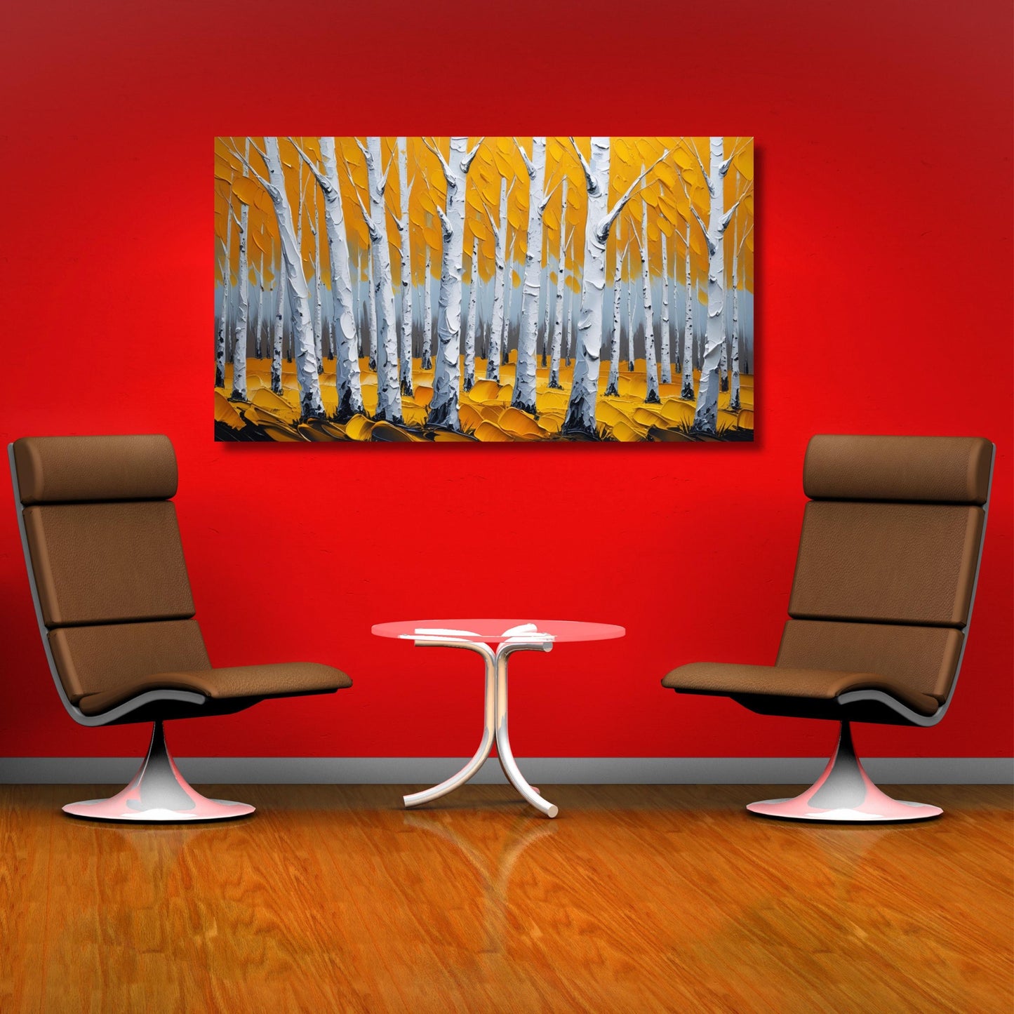 Yellow Birch Tree Canvas Art: Abstract Forest Landscape