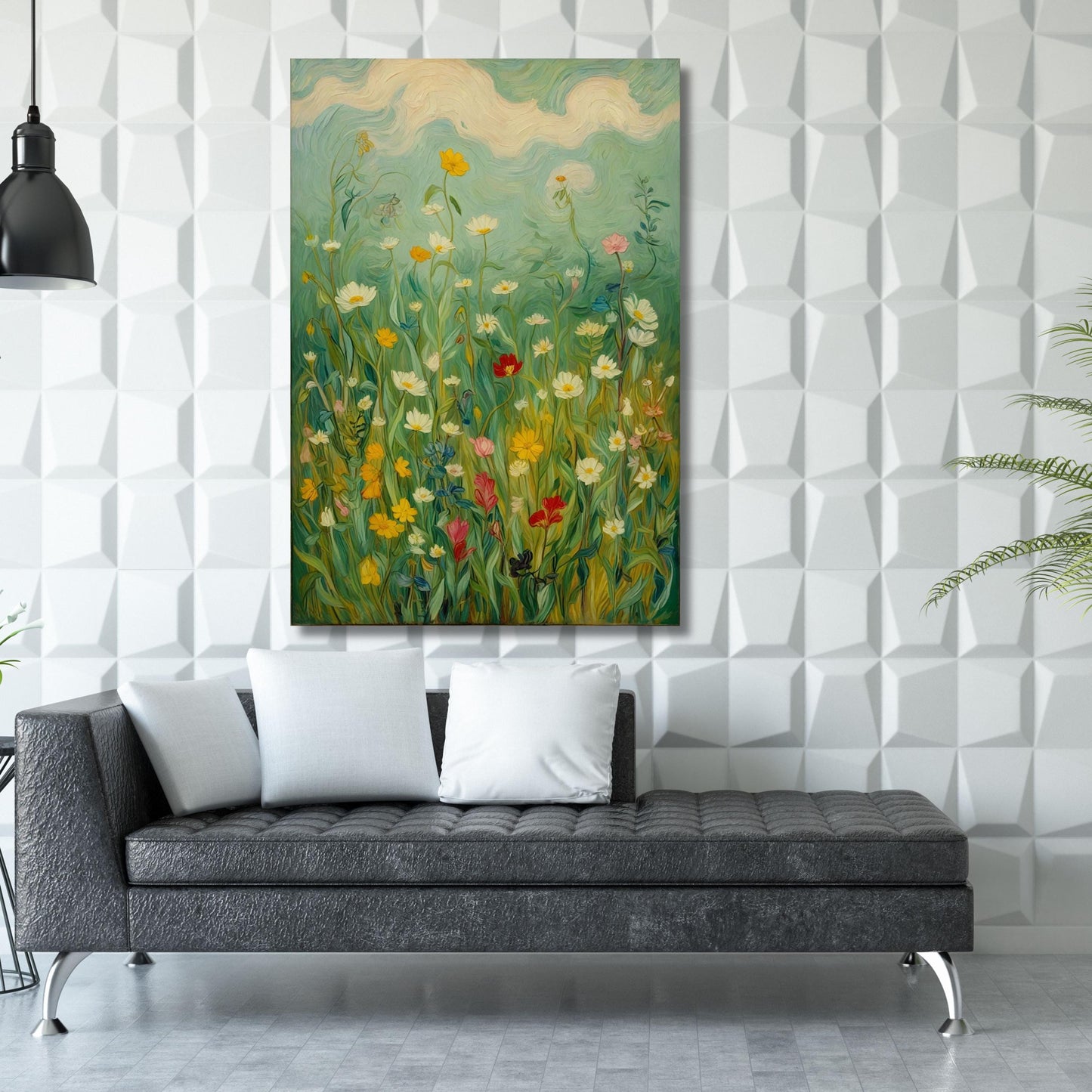 Gustav Klimt Style Wildflower Field Canvas Print: Vintage Botanical Landscape
