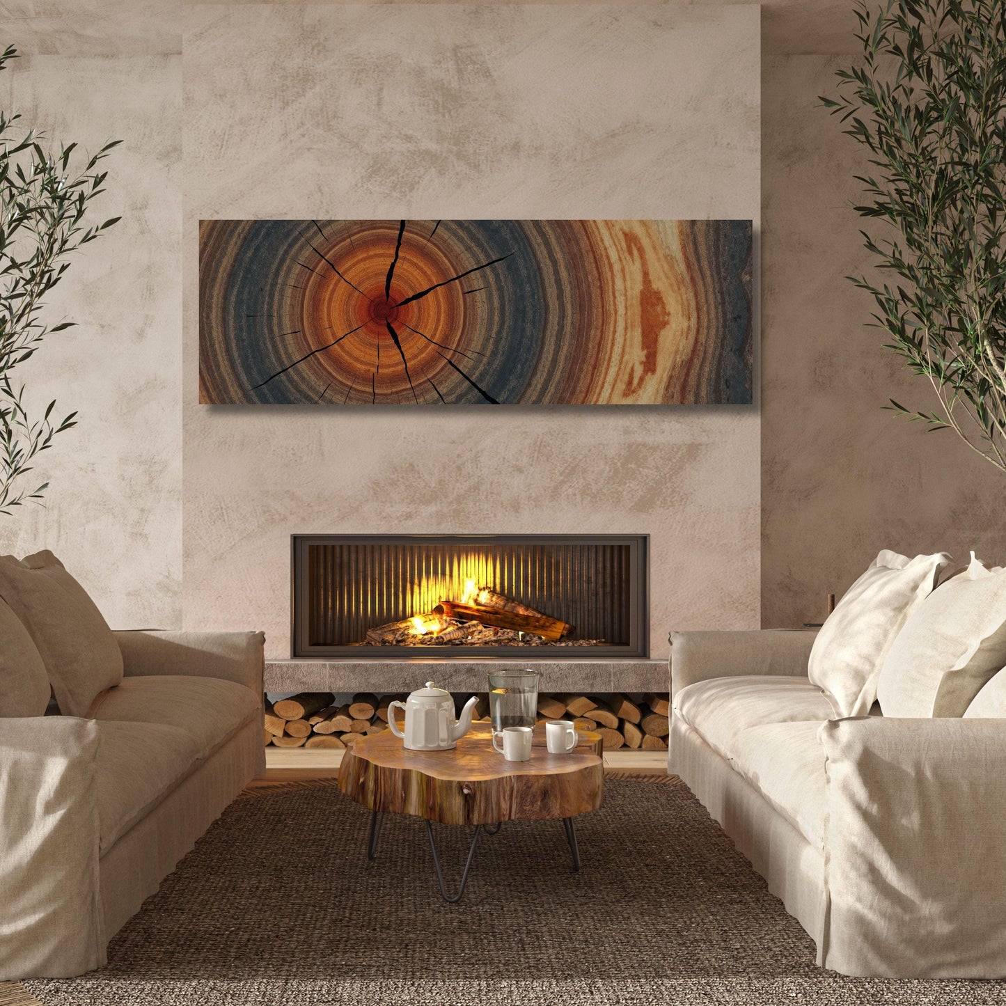 Panoramic Tree Rings Canvas Wall Art Elegant Natural Wall Art Great Design Solution for Echo Tree Ring Print of stump, Tree ring Canvas art