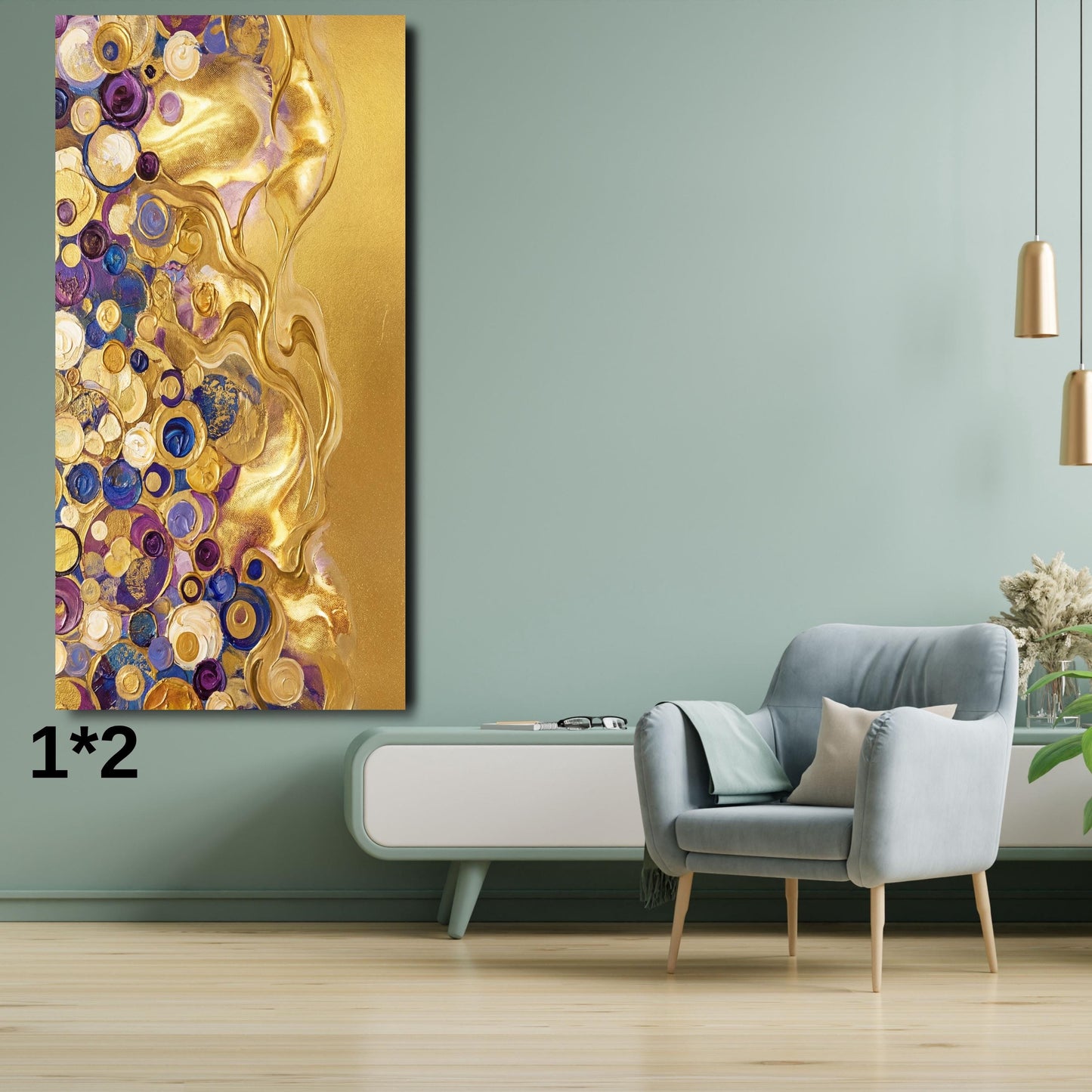 Long Narrow Canvas Wall Art Vertical Nature Print Tall Modern gold Wall Decor for Hallway,Entryway Small Space Styling Print
