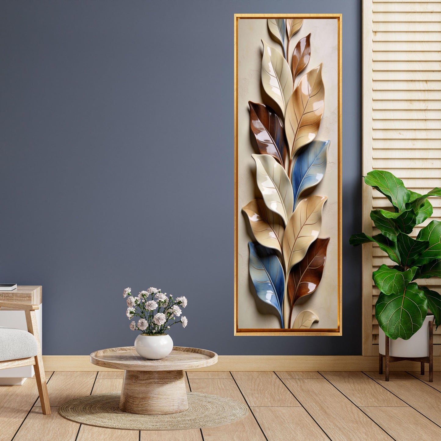 Vertical Leaf Canvas Print, Tall Narrow Wall Art, Modern Nature Decor