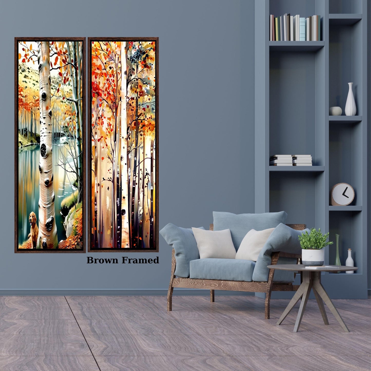 Set of 2 Tall Narrow Birch Tree Canvas – Long Vertical Forest Wall Art Decor