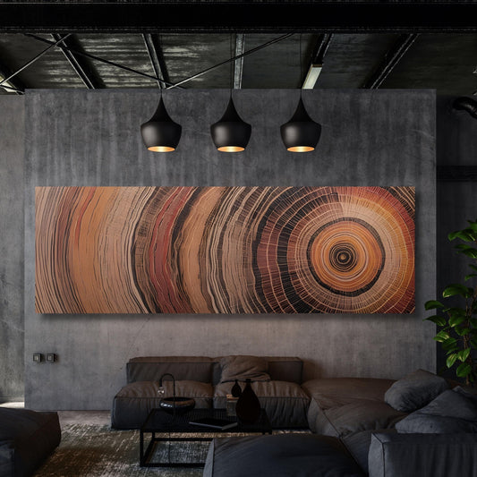 Panoramic Tree Rings Canvas Wall Art Elegant Natural Wall Art Great Design Solution for Echo Tree Ring Print of stump, Tree ring Canvas art