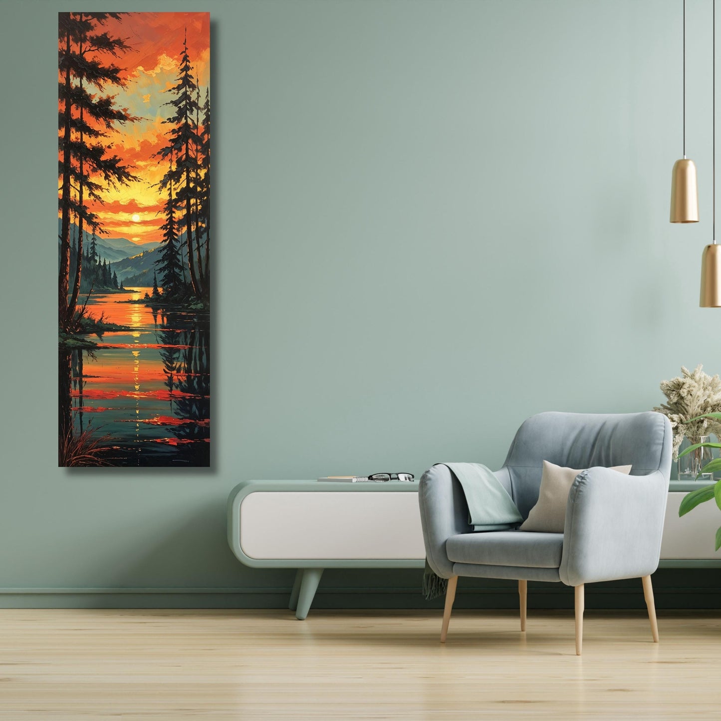 Long Narrow Canvas Wall Art Vertical Nature Print Tall Modern sun Tree or Mountain Wall Decor for Hallway,Entryway Small Space Styling Print