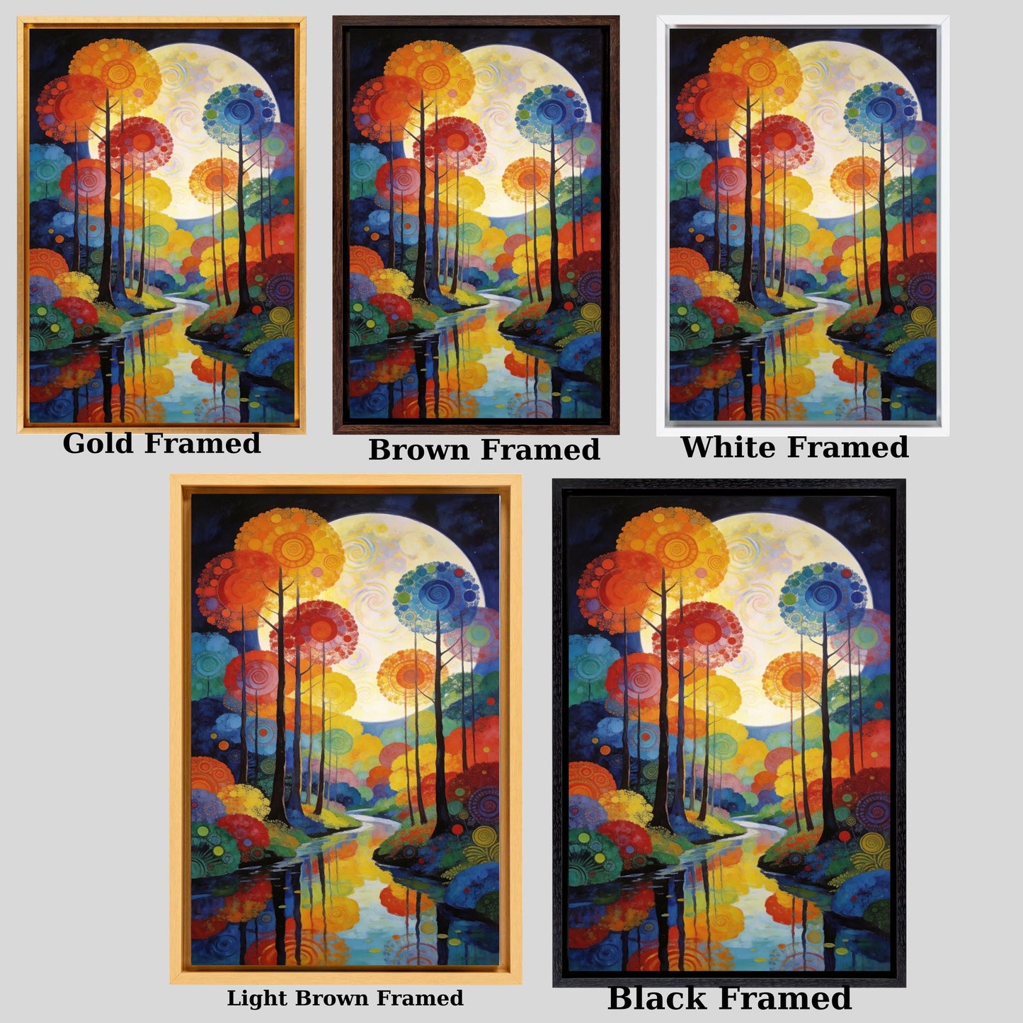 Moonlit Forest Canvas Art, Vintage Pine Tree Painting